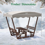Outdoor Waterproof Solid Wood Picnic Table and Bench Set with Removable Canopy