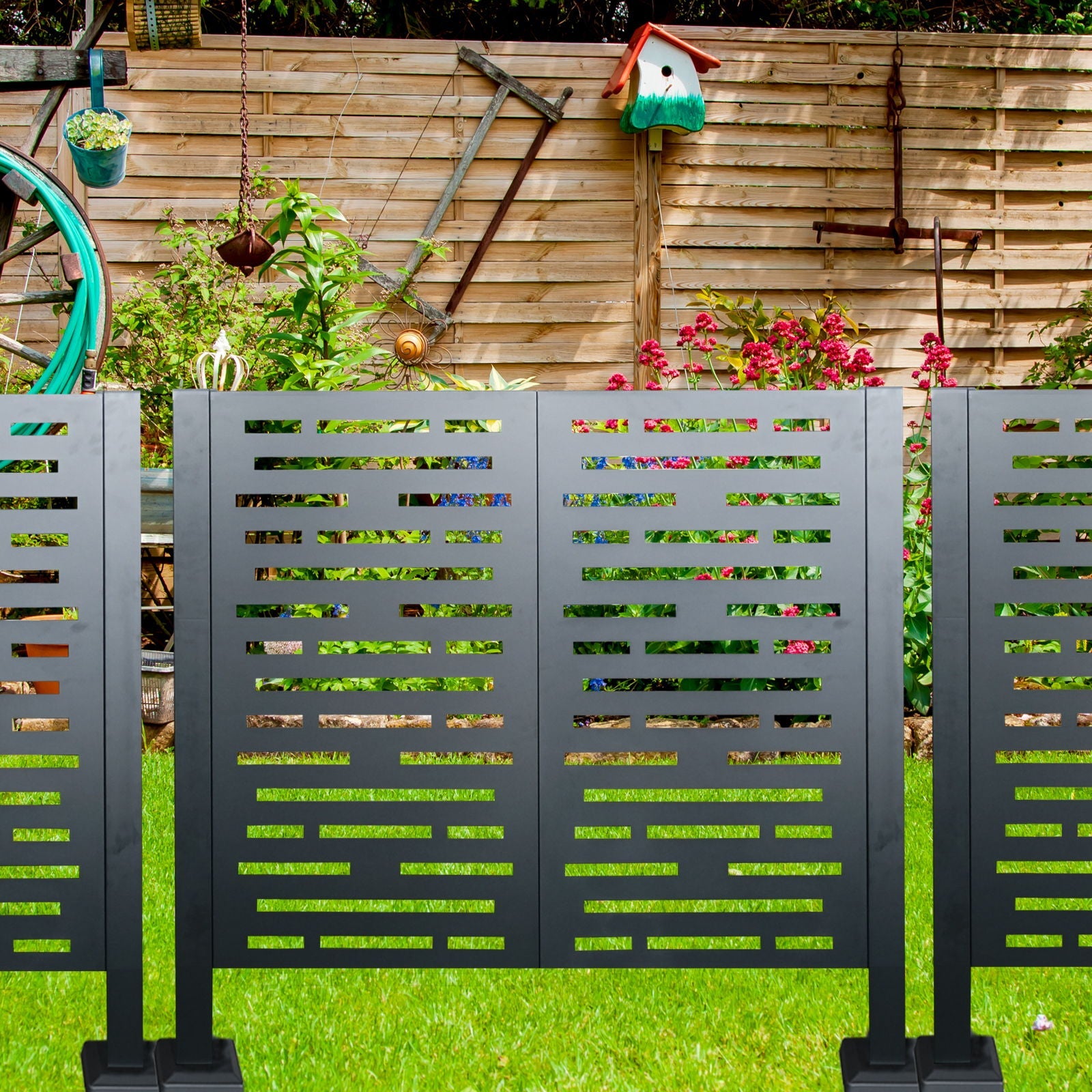 Air Conditioner Fence For Outdoor Units, Metal Privacy Fence Cover, 3 Fence Panel