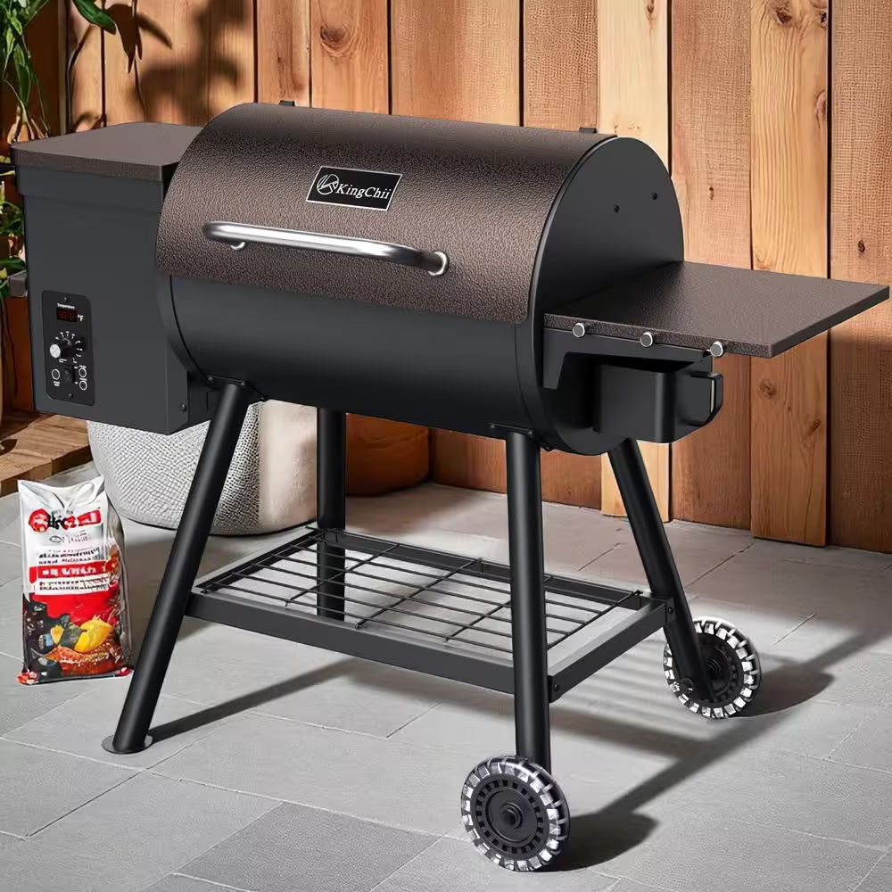 King Chii 456 Sq. In. Wood Pellet Grill and Smoker BBQ with PID Auto Temperature Control in Bronze