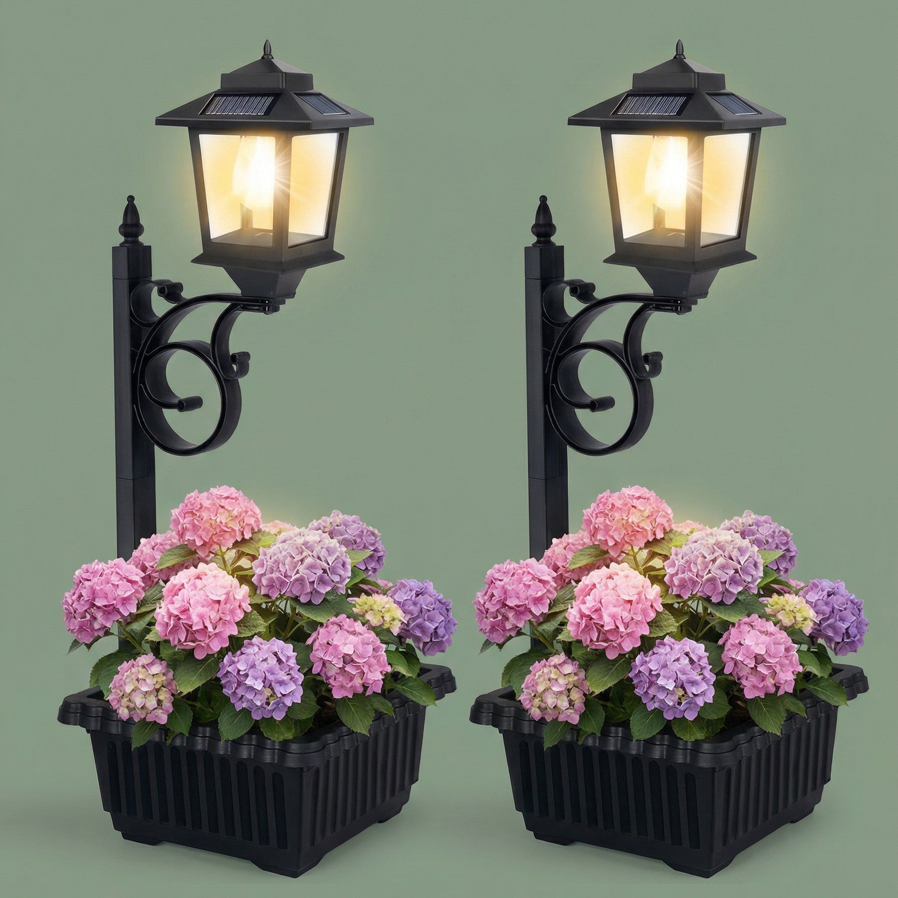 Solar Lamp Post with Flower Pot - Outdoor Garden & Patio Light