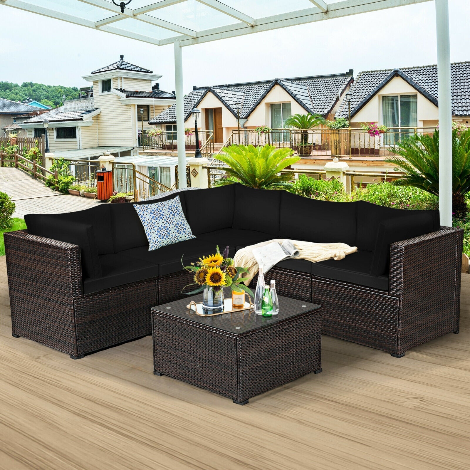 6 Piece Patio Furniture Sofa Set with Cushions