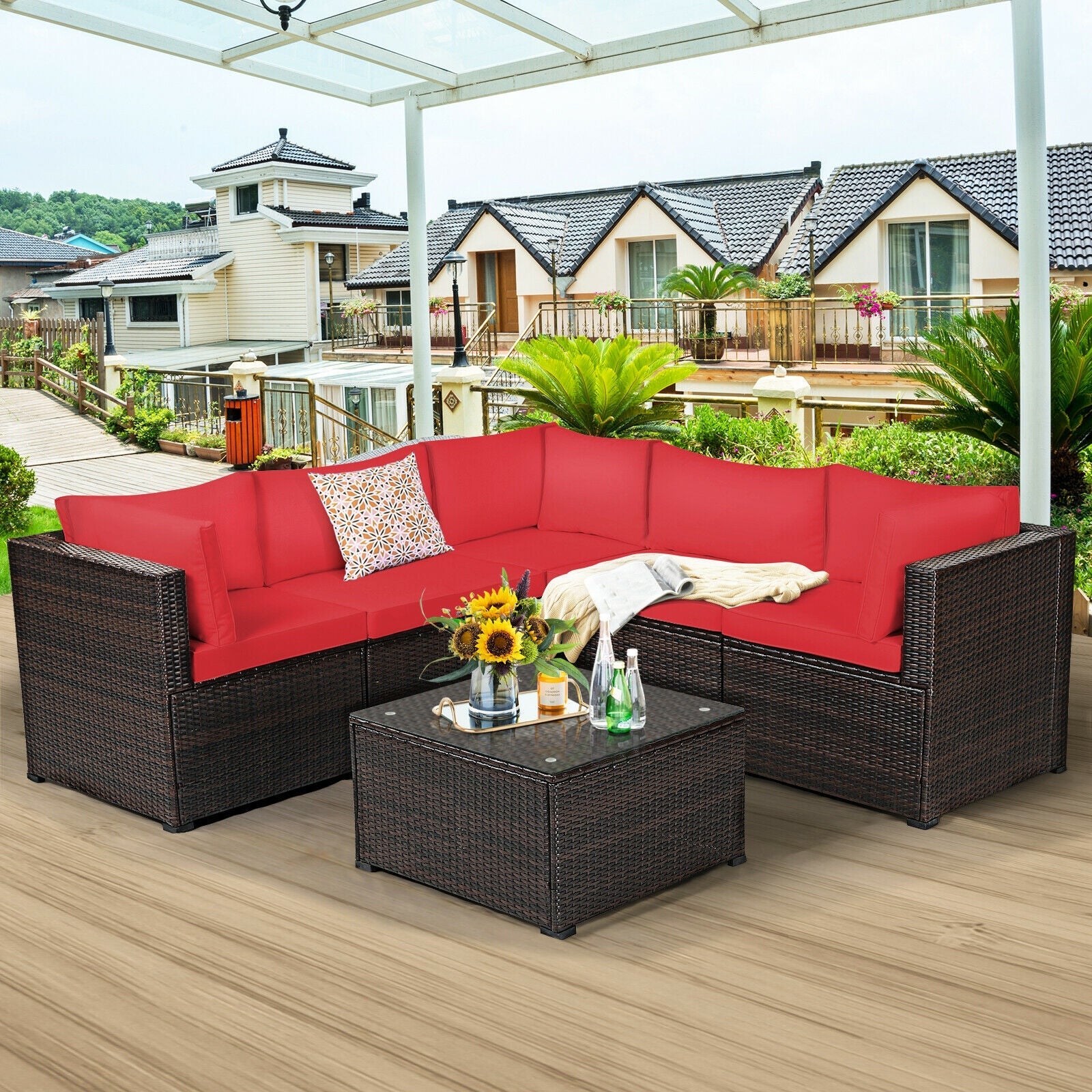 6 Piece Patio Furniture Sofa Set with Cushions