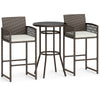 3 Piece Patio Bar Set - Outdoor Wicker Bar Height Round Table and Armchair Barstools
