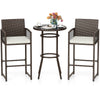 3 Piece Patio Bar Set - Outdoor Wicker Bar Height Round Table and Armchair Barstools