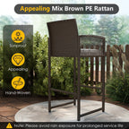 3 Piece Patio Bar Set - Outdoor Wicker Bar Height Round Table and Armchair Barstools