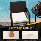 3 Piece Patio Bar Set - Outdoor Wicker Bar Height Round Table and Armchair Barstools