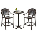 Outdoor 3 Piece Patio Bar Set  - Cast Aluminum Round High Top Table  - 2 Counter Height Bar Stools