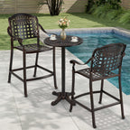 Outdoor 3 Piece Patio Bar Set  - Cast Aluminum Round High Top Table  - 2 Counter Height Bar Stools