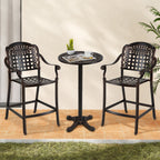 Outdoor 3 Piece Patio Bar Set  - Cast Aluminum Round High Top Table  - 2 Counter Height Bar Stools