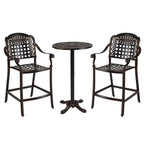 Outdoor 3 Piece Patio Bar Set  - Cast Aluminum Round High Top Table  - 2 Counter Height Bar Stools