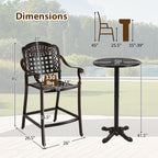 Outdoor 3 Piece Patio Bar Set  - Cast Aluminum Round High Top Table  - 2 Counter Height Bar Stools
