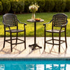 Outdoor 3 Piece Patio Bar Set  - Cast Aluminum Round High Top Table  - 2 Counter Height Bar Stools