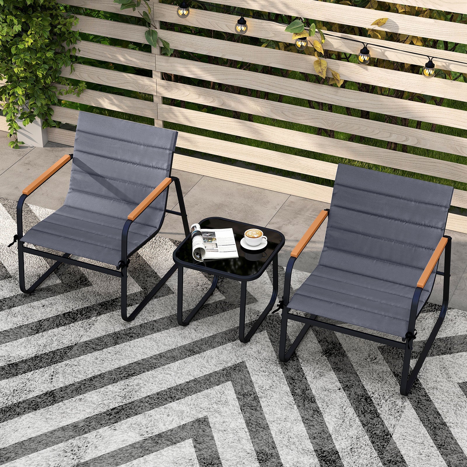3 Pieces Patio Bistro Set - Fabric Conversation Set-Gray