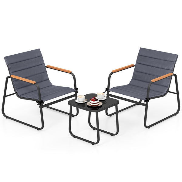 3 Pieces Patio Bistro Set - Fabric Conversation Set-Gray