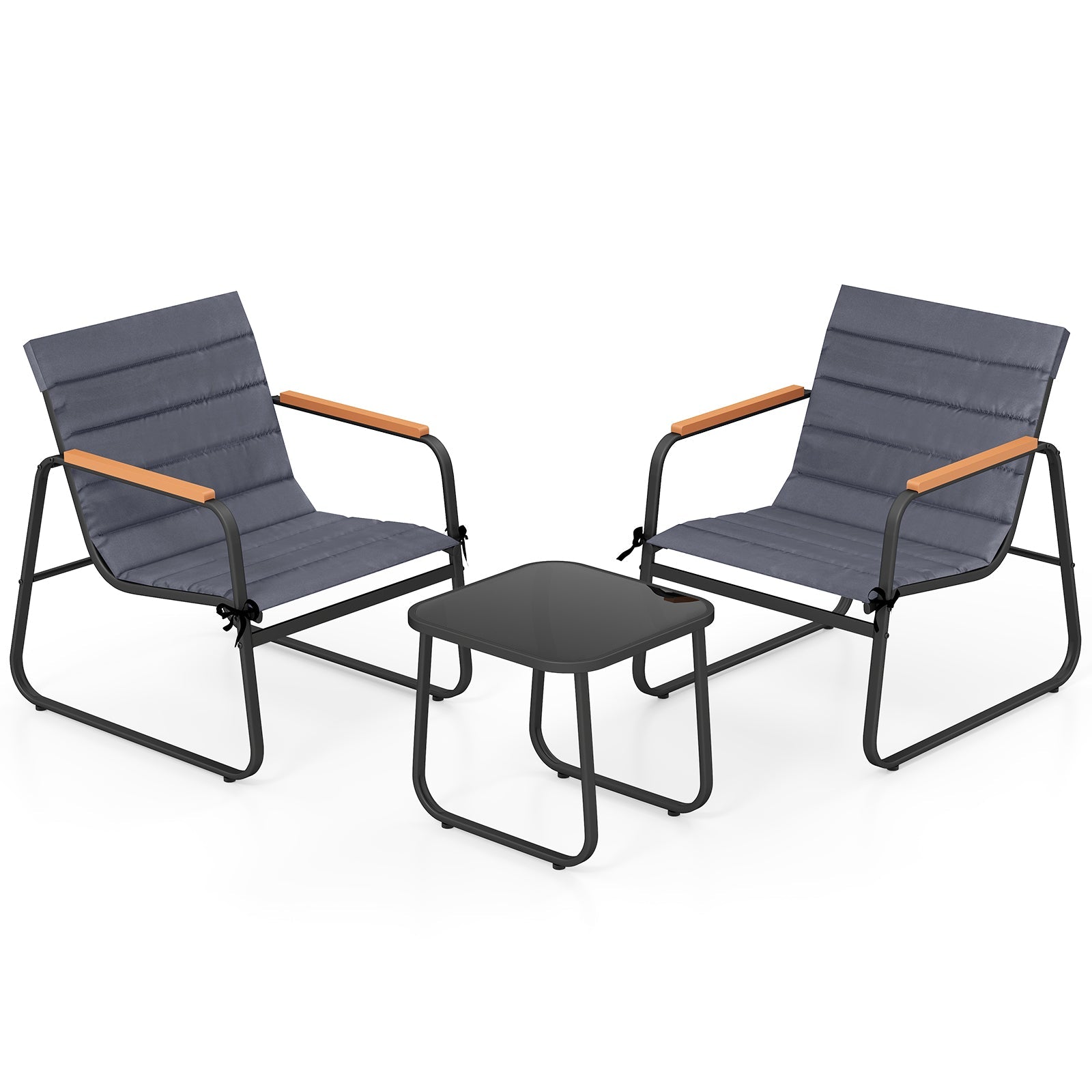 3 Pieces Patio Bistro Set - Fabric Conversation Set-Gray