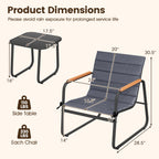 3 Pieces Patio Bistro Set - Fabric Conversation Set-Gray