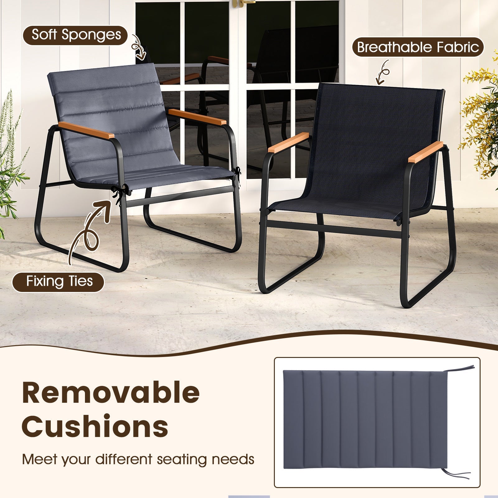 3 Pieces Patio Bistro Set - Fabric Conversation Set-Gray