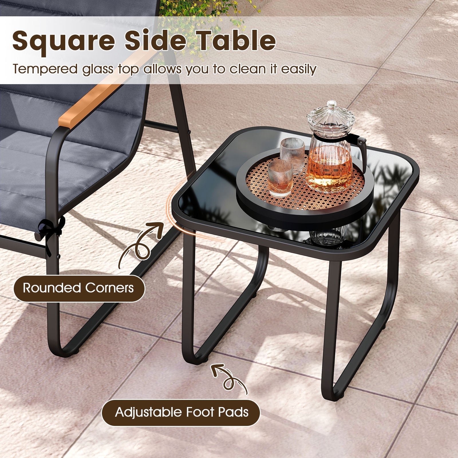 3 Pieces Patio Bistro Set - Fabric Conversation Set-Gray