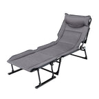 3 in 1 Folding Camping Cot Comfy Padded Convertible Single Sofa Chair-Gray