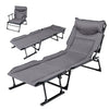 3 in 1 Folding Camping Cot Comfy Padded Convertible Single Sofa Chair-Gray