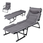 3 in 1 Folding Camping Cot Comfy Padded Convertible Single Sofa Chair-Gray