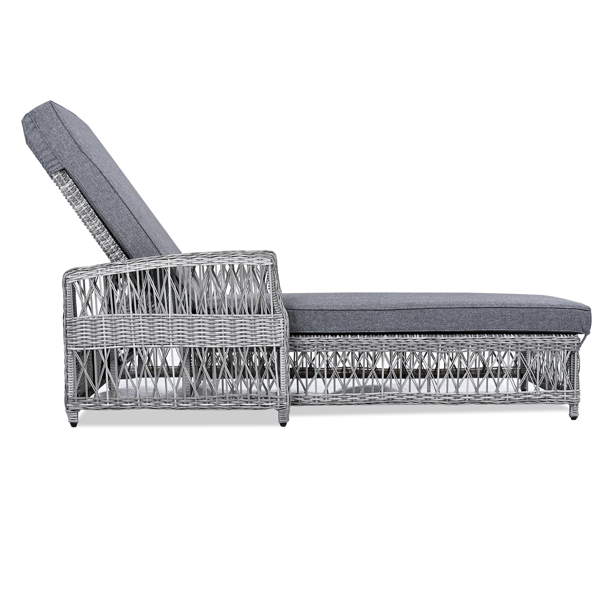 Outdoor Long Reclining Chaise with Armrests and Cushions