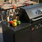 Black 6-Burner 85000 BTU Deluxe Stainless Steel Propane Gas Outdoor Kitchen Barbecue Island Grill with Marble