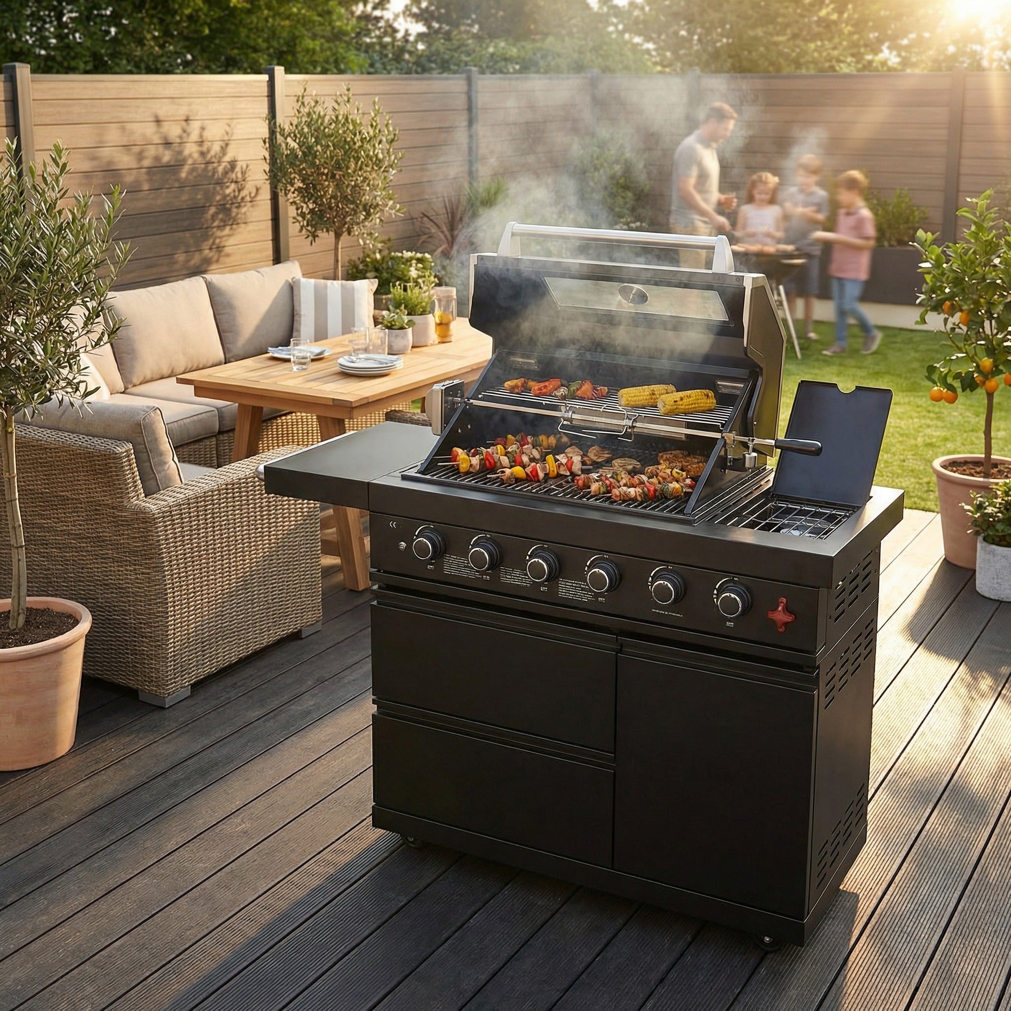 46-Inch 75300 BTU 6-Burners Deluxe Stainless Steel Gas Outdoor Barbecue Grill