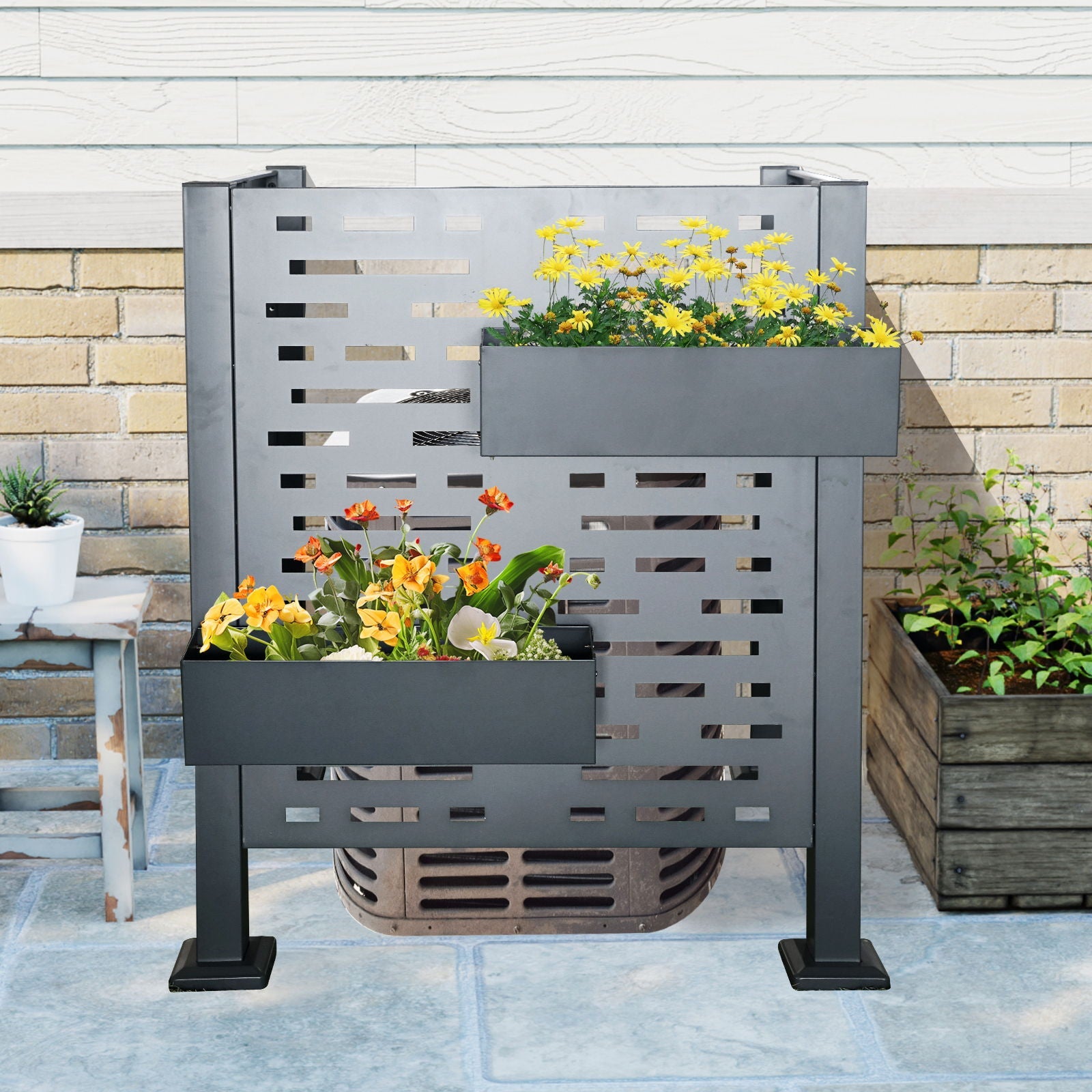 Air Conditioner Fence For Outdoor Units, Metal Privacy Fence Cover, 3 Fence Panel