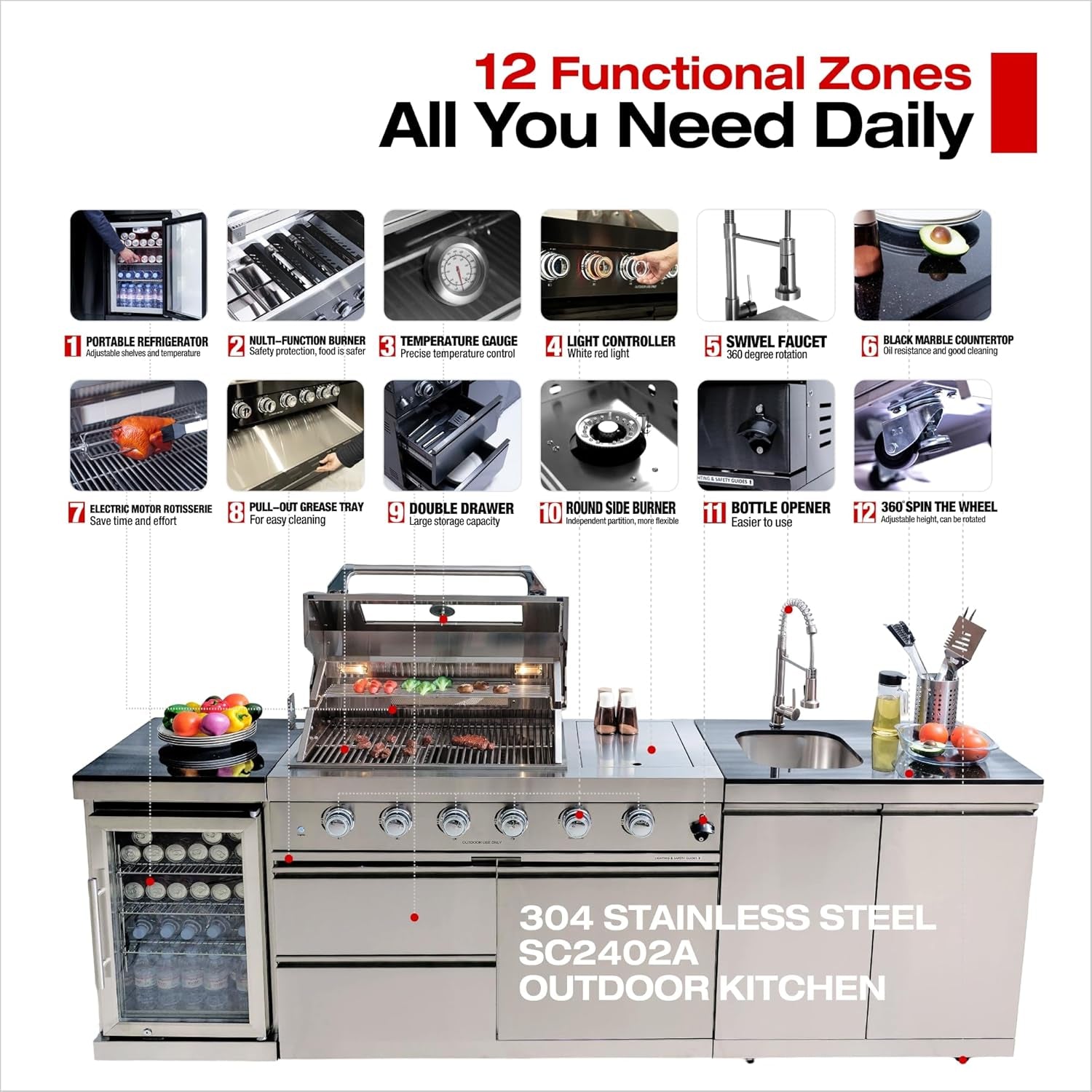 Transform Your Outdoor Living Space with the Ultimate 104" Modular Outdoor Kitchen BBQ Island - Complete with Grill, Sink, Refrigerator, and Storage!