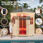 The Monaco 4-Person Low EMF Spruce Wood Outdoor Infrared Sauna with Bluetooth Speakers and LED Lights