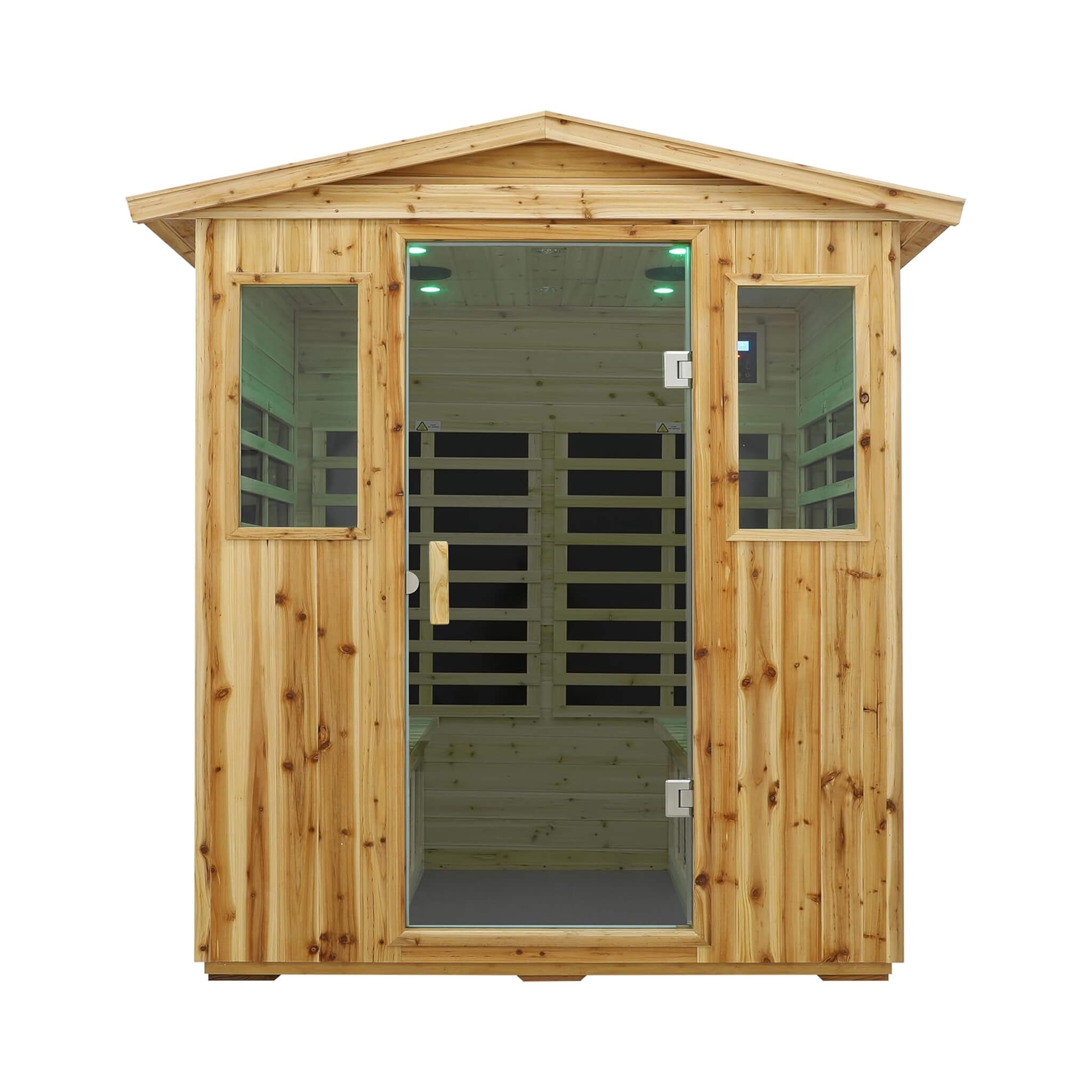 The Deluxe 4-Person Outdoor Infrared Hemlock Sauna With Bluetooth Speakers & LED Lighting