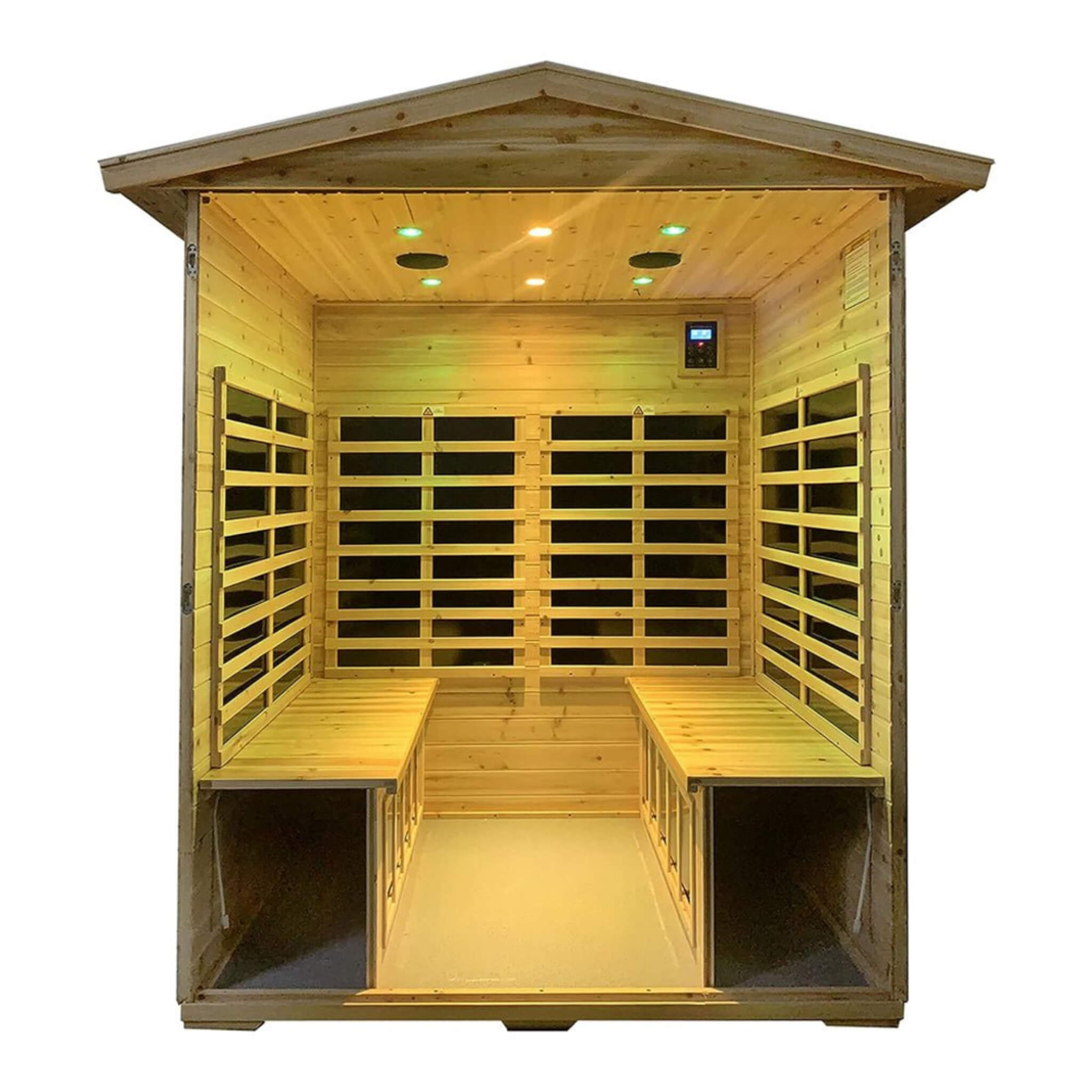 The Deluxe 4-Person Outdoor Infrared Hemlock Sauna With Bluetooth Speakers & LED Lighting