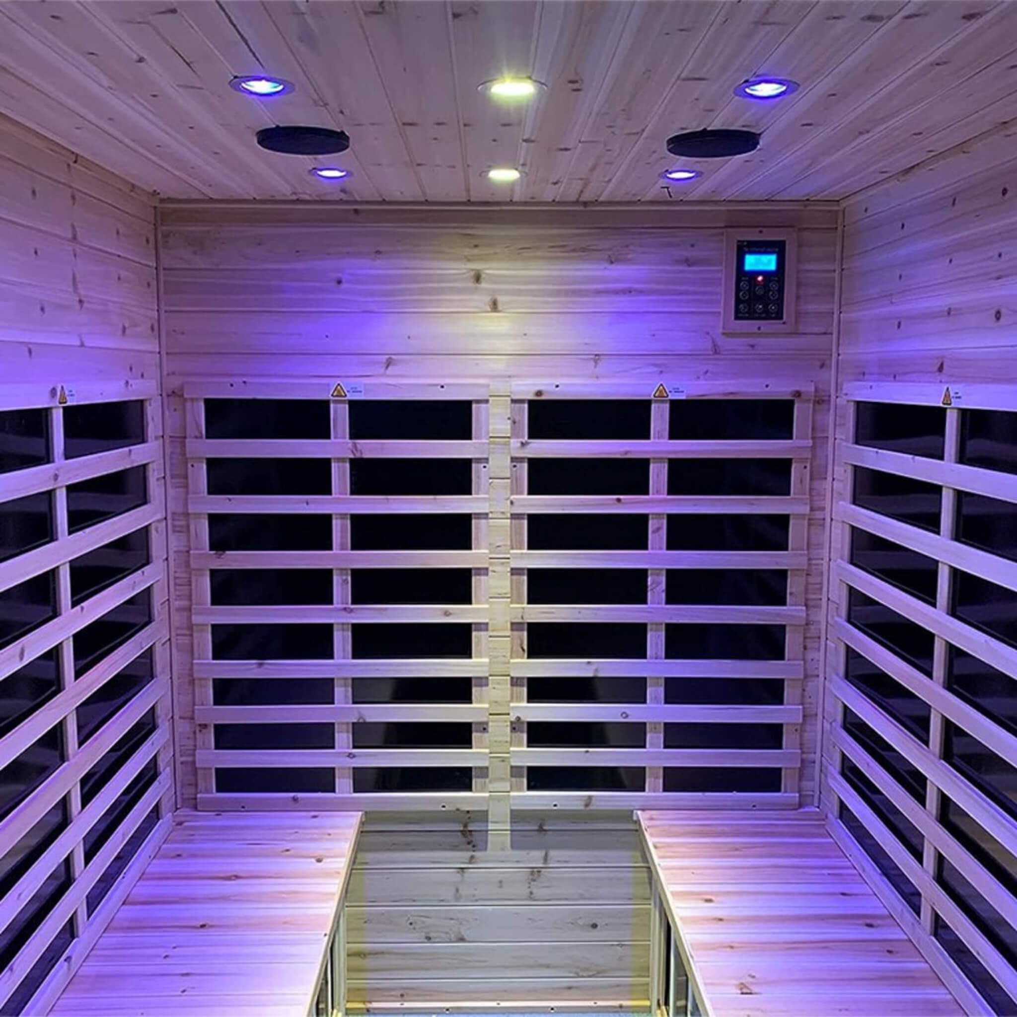 The Deluxe 4-Person Outdoor Infrared Hemlock Sauna With Bluetooth Speakers & LED Lighting