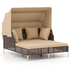 Outdoor Daybed with Retractable Canopy - Wicker Rattan Patio Lounger