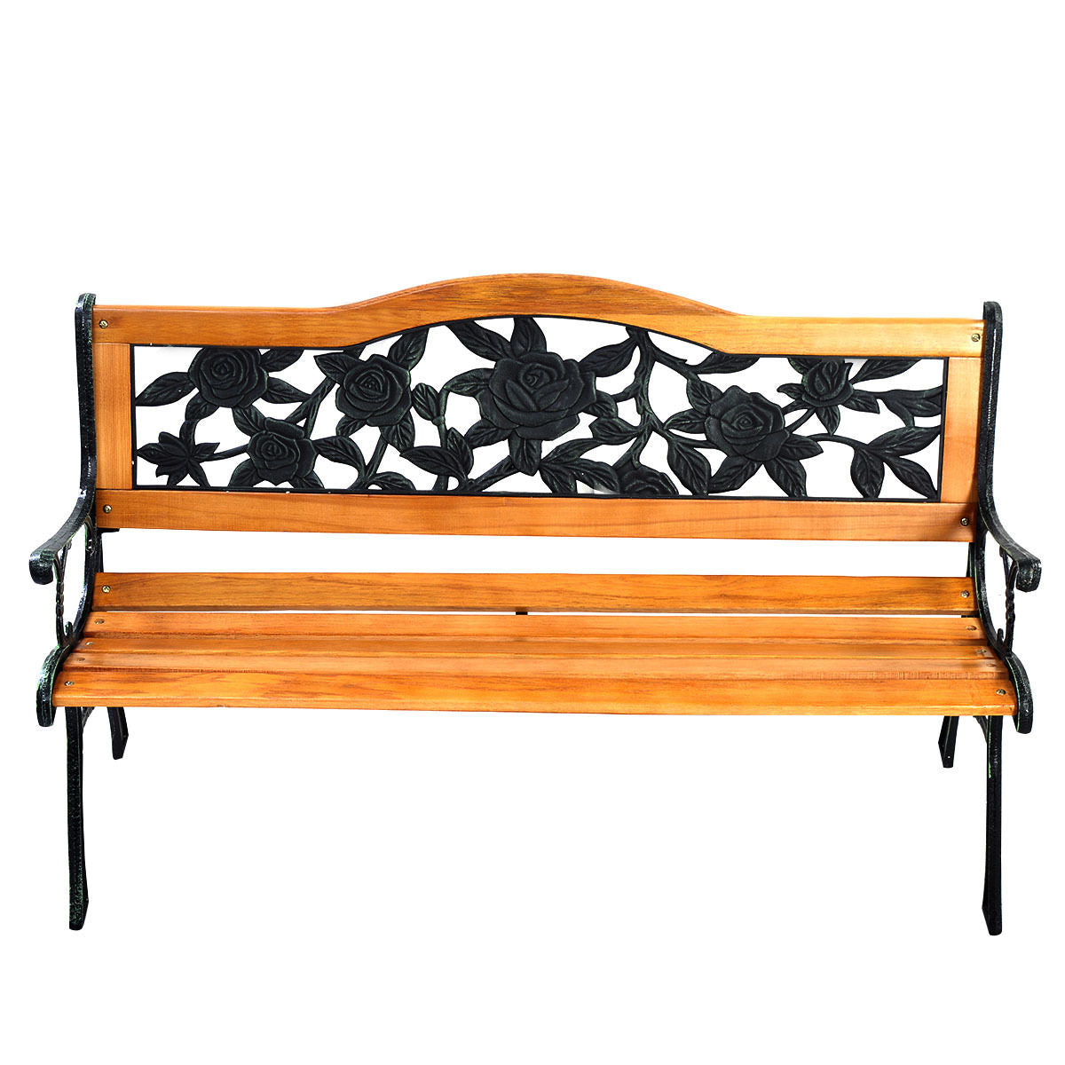 Garden Bench Chair Outdoor Wooden Loveseat with Iron Armrest