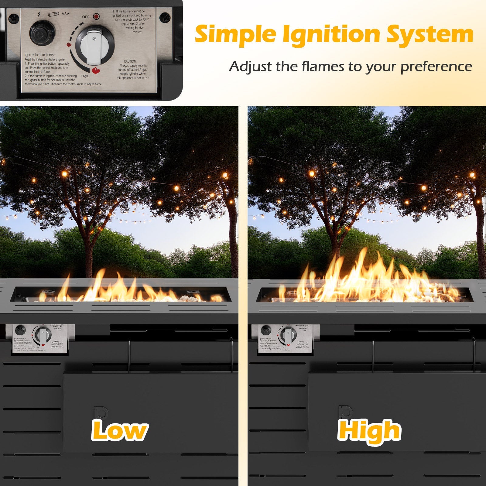 40 Inch Outdoor Propane Fire Pit Rectangle Gas Fire Table with Lava Rocks