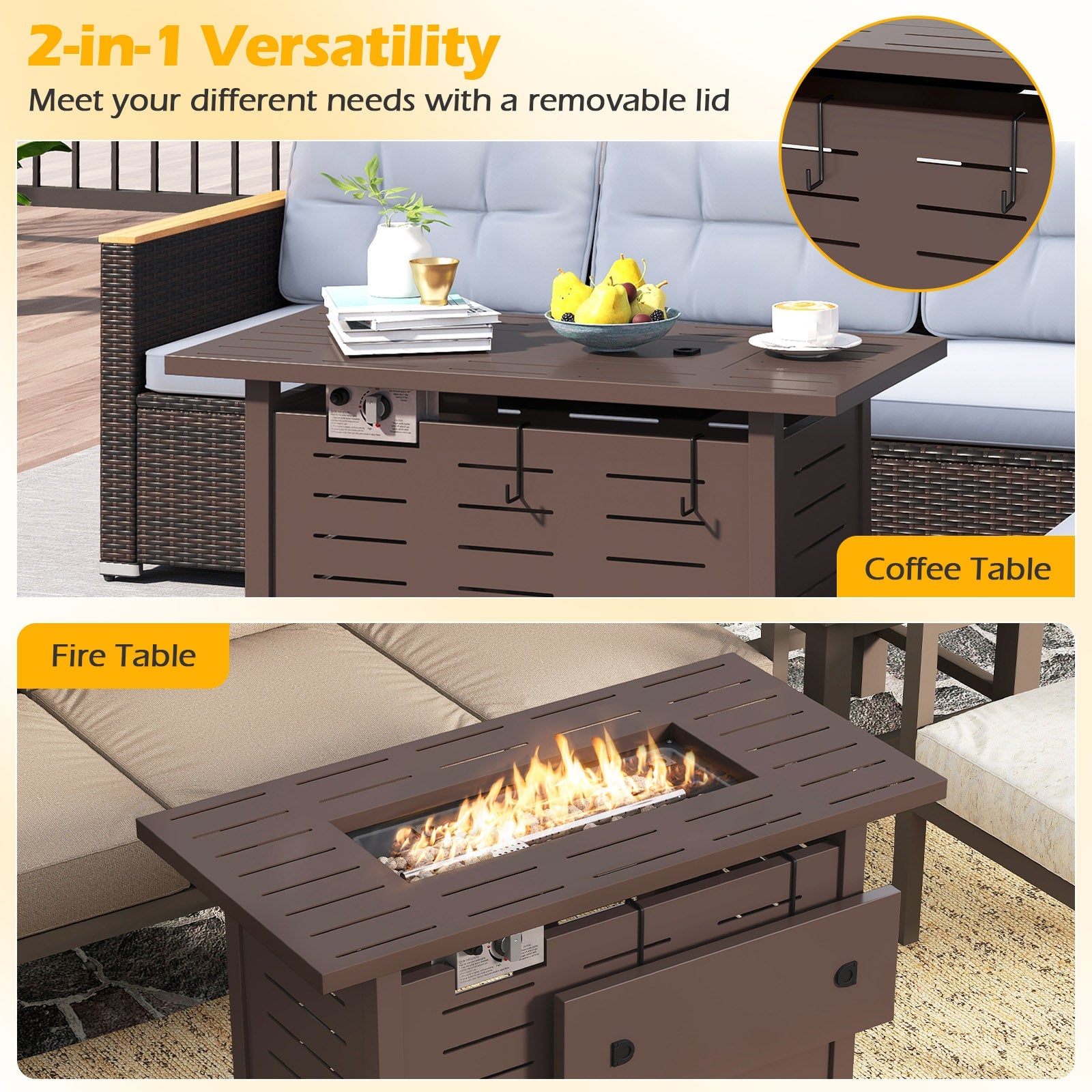 40 Inch Outdoor Propane Fire Pit Rectangle Gas Fire Table with Lava Rocks