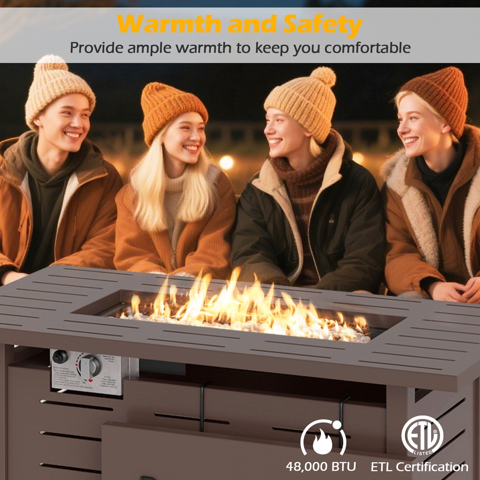 40 Inch Outdoor Propane Fire Pit Rectangle Gas Fire Table with Lava Rocks