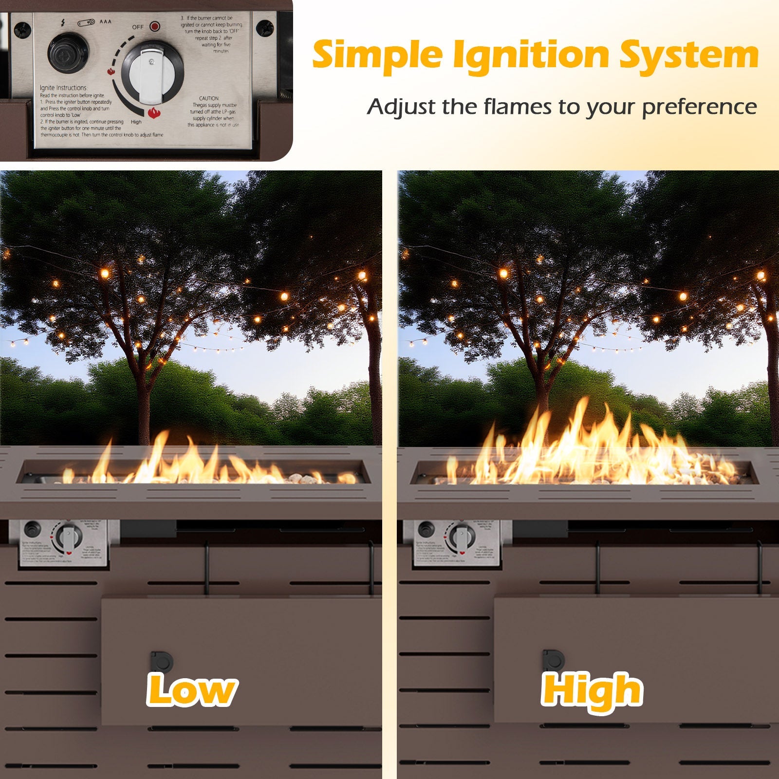 40 Inch Outdoor Propane Fire Pit Rectangle Gas Fire Table with Lava Rocks