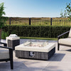 35" Outdoor Propane Fire Pit Table W Tank Cover & Wind Guard, Square Gas Fire Pit Table with Concrete & Wood Grain Design, 50000BTU Fire Tables for Patio, Backyard, Garden