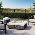 35" Outdoor Propane Fire Pit Table W Tank Cover & Wind Guard, Square Gas Fire Pit Table with Concrete & Wood Grain Design, 50000BTU Fire Tables for Patio, Backyard, Garden