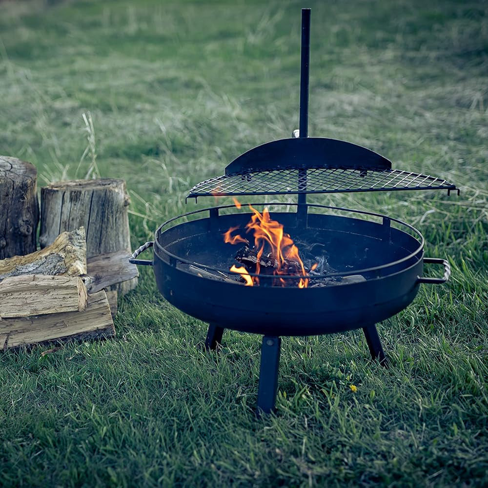 Cowboy Fire Pit 23-Inch - Open Fire Grill with Cooking Grate for Outdoor Cooking - Heavy Duty Open Grill