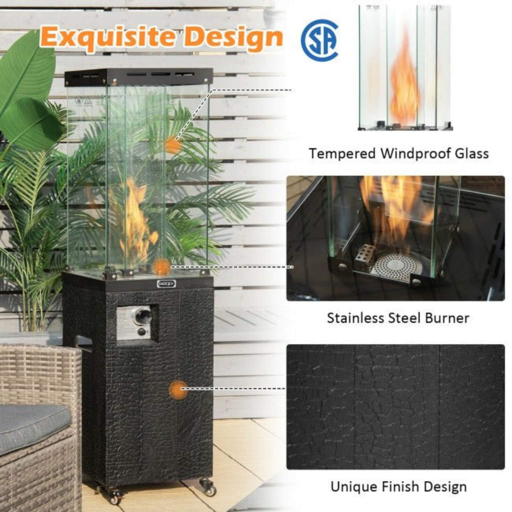 41K BTU Outdoor Propane Gas Patio Heater W/ Lockable Wheels