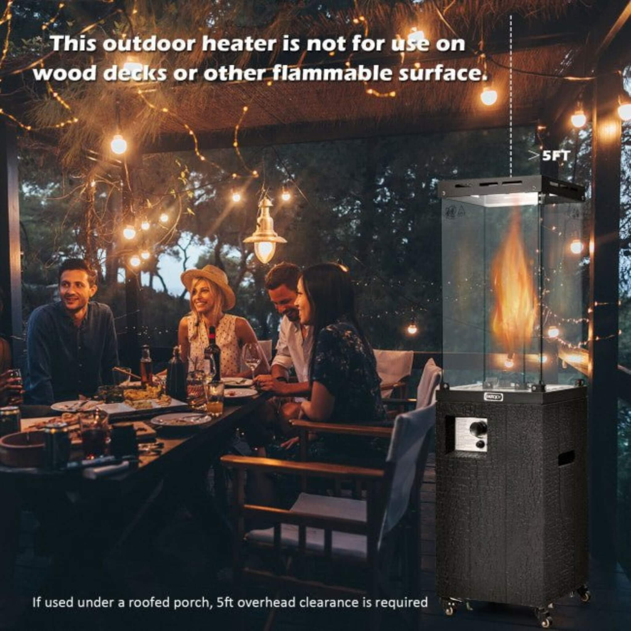 41K BTU Outdoor Propane Gas Patio Heater W/ Lockable Wheels