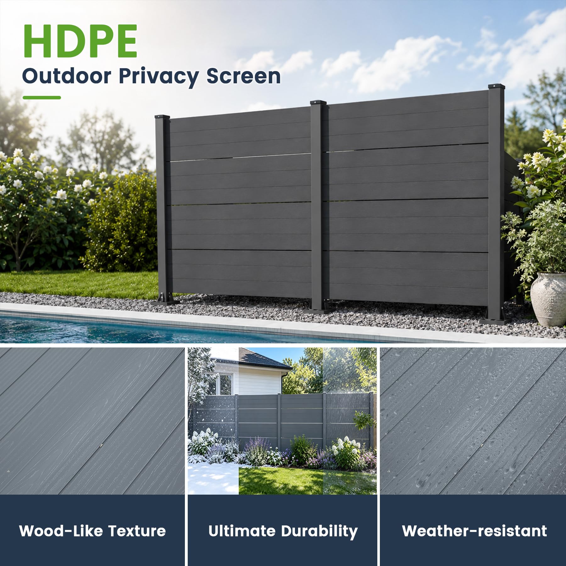 50" W x 49" H Outdoor Privacy Screen with Aluminum Posts, 4 Panels, Dark