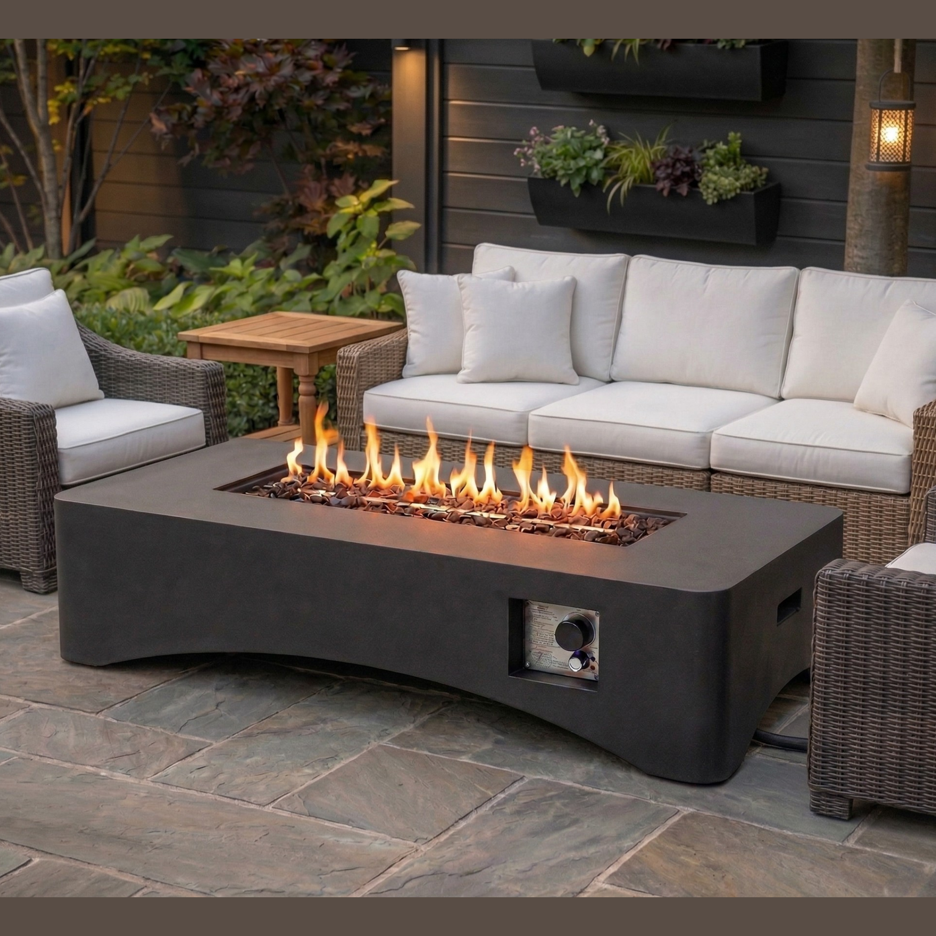 56" Propane Fire Pit Table, Rectangular Outdoor Gas Fire Pit - Dark Gray
