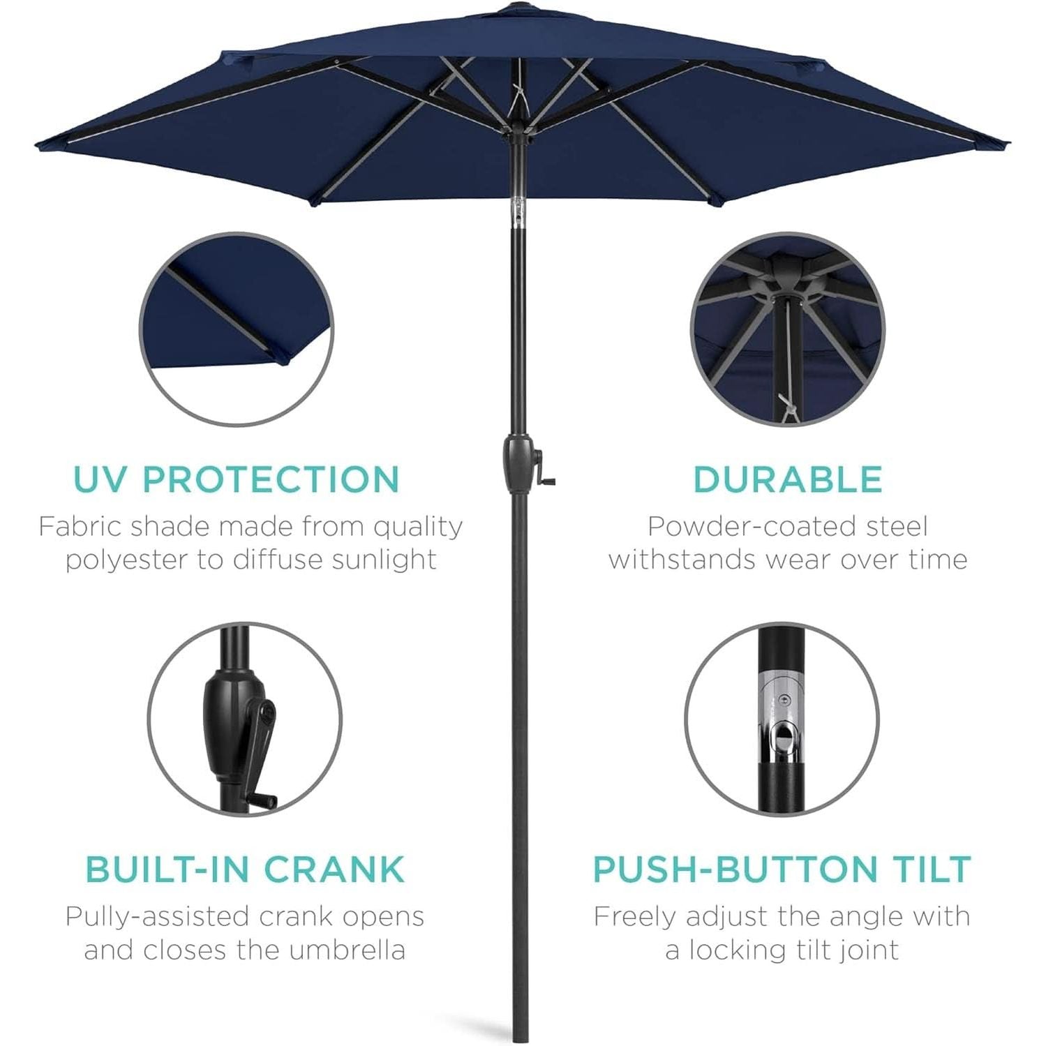 7.5ft Navy Patio Umbrella Tilt Crank Steel Pole Outdoor