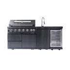 Castelle Flame Verona 44-Inch 6-Burner 85K BTU Stainless Steel Outdoor BBQ Kitchen Grill Island With Wine Cooler, Rotisserie Kit, And Storage Cabinets (SAK97105)