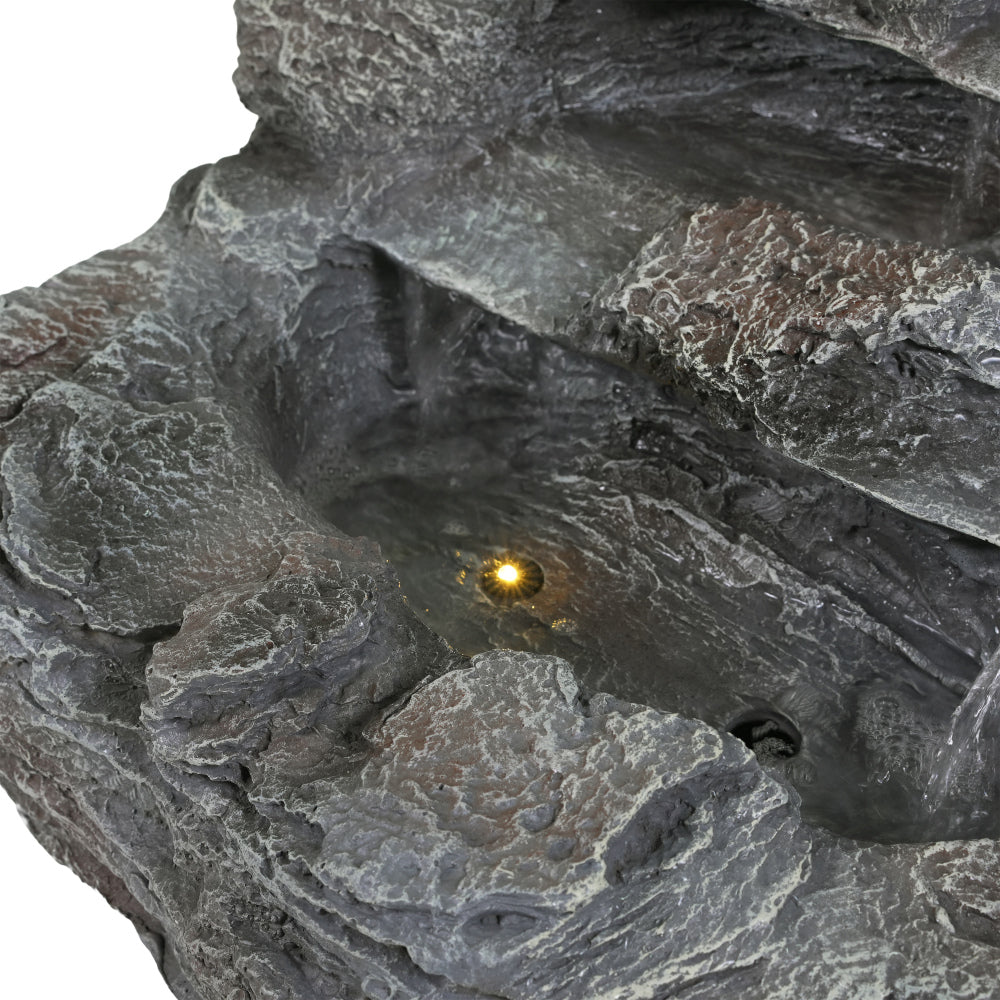 4-Tier Concrete Rock Waterfall Fountain with LED Lights